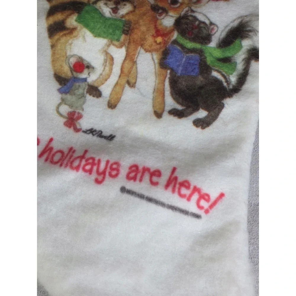 VTG White Red Felt Christmas Stocking Sing out with cheer the holidays are Here!